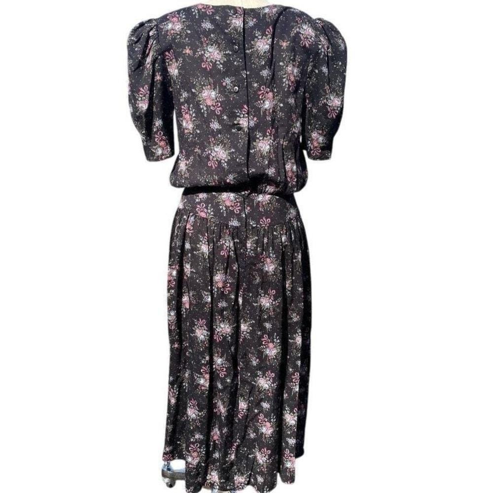 Vintage GUNNE SAX‎ (13) Dress Black Floral Puff Sleeve Cottage Lace Trad Whimsi - Picture 5 of 9